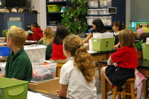 Elementary classroom set up with supplies for STEM activities for kids