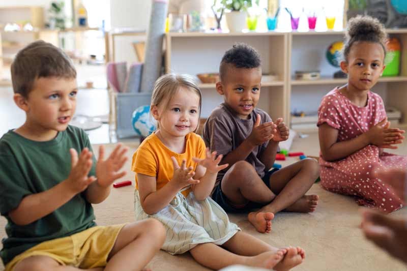 Preschool students engaged in STEM learning